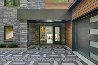 Standard+ Uni, 10' x 8', Noir, fenestration Harmonie droite avec verre Sablé blanc