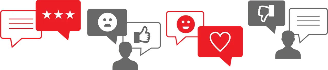 Bulles de discours des consommateurs avec des avis positifs et négatifs