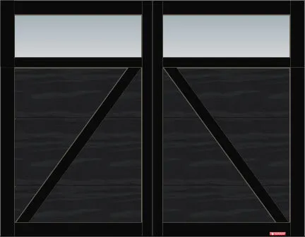 Porte de garage Eastman E-22, 9’ x 7’, porte et moulures Noir, fenêtres Panoramique Clair