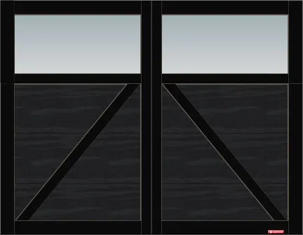 Porte de garage Princeton P-22, 9’ x 7’, porte et moulures Noir, fenêtres Panoramique Clair